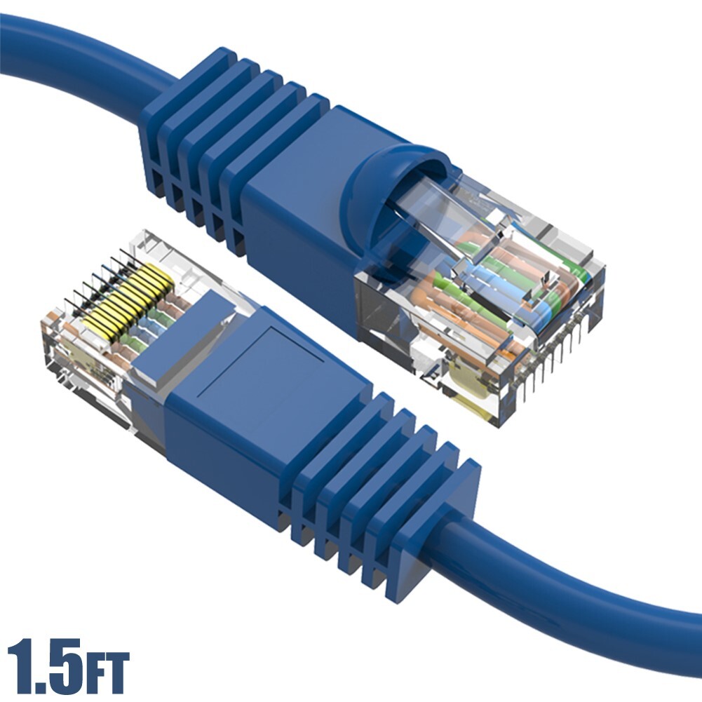 1.5FT Cat6 RJ45 Ethernet LAN Network UTP Snagless Patch Cable Pure Copper Blue