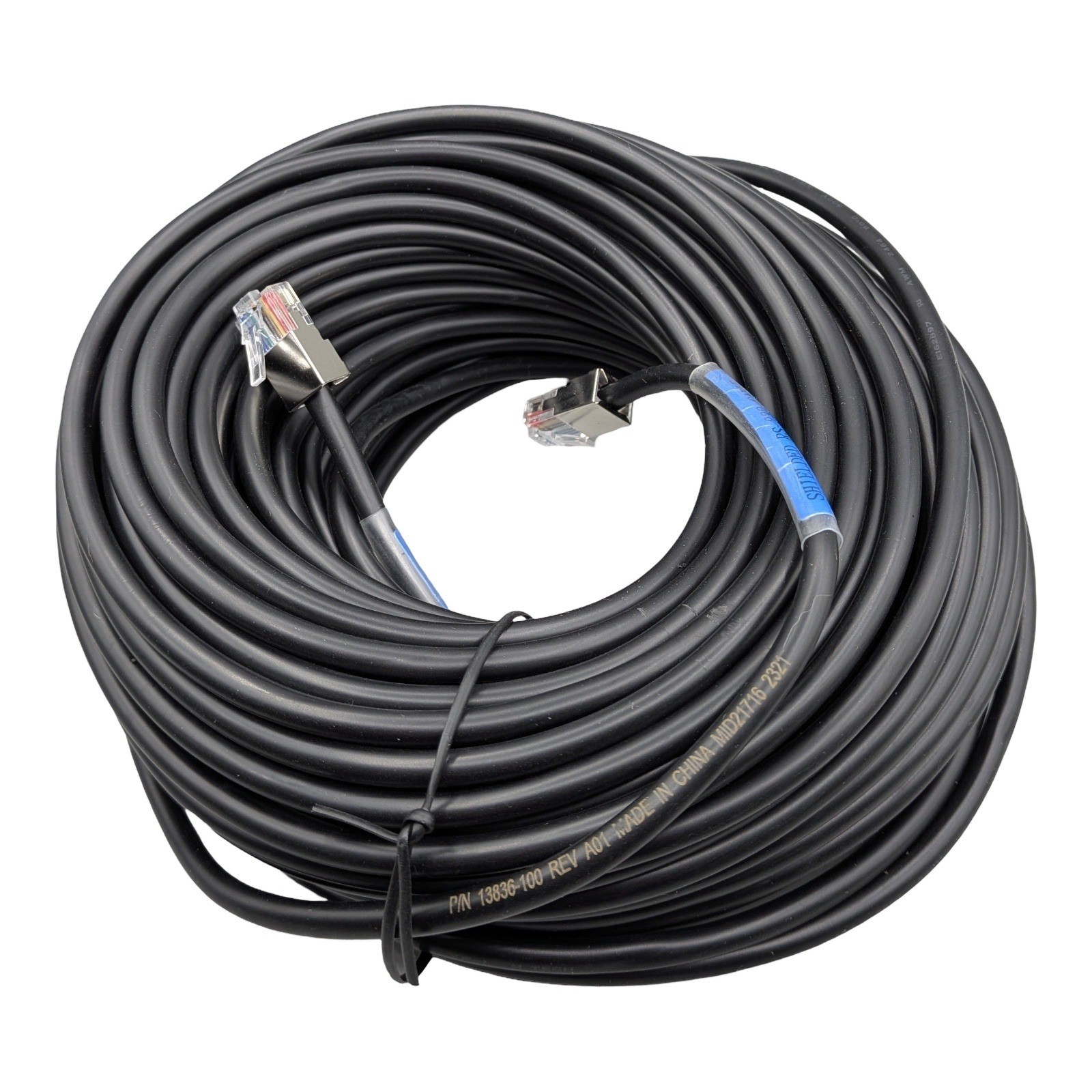 100ft RS232 Serial Cable Shielded RJ45 Male to Male Black 13836-100 REV A01