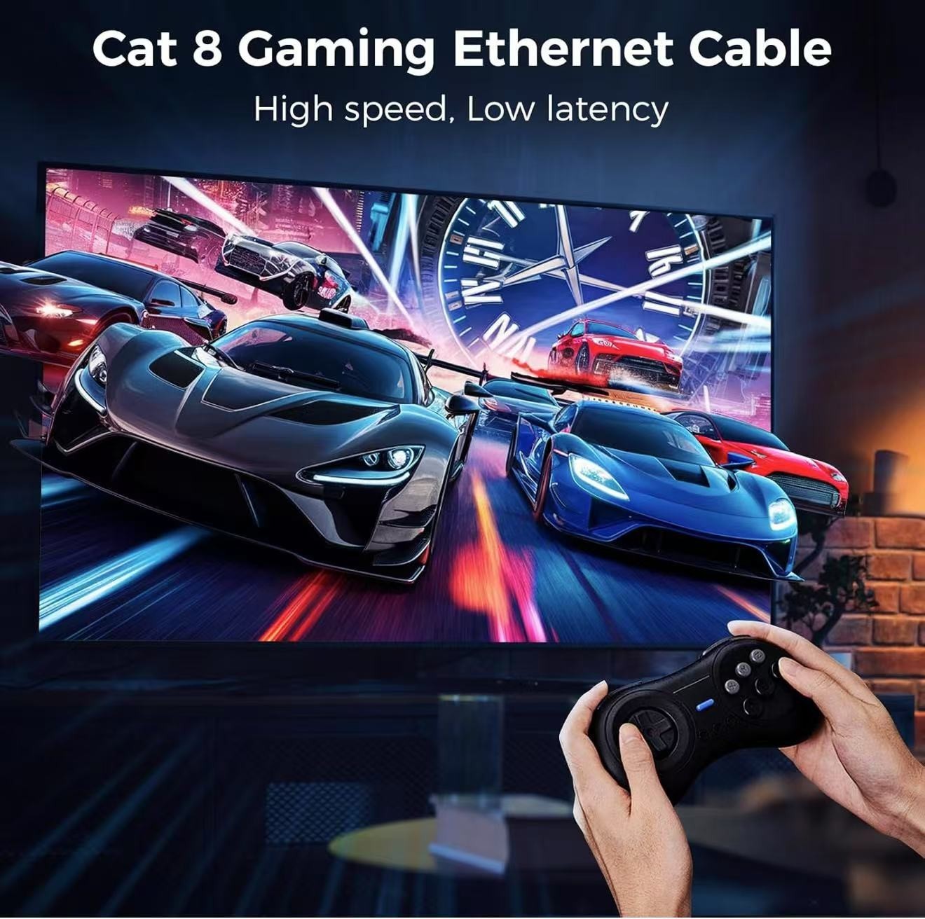 Cat 8 Ethernet Cable 8.12.40.50 FT RJ45 High Speed LAN Network Cord Black