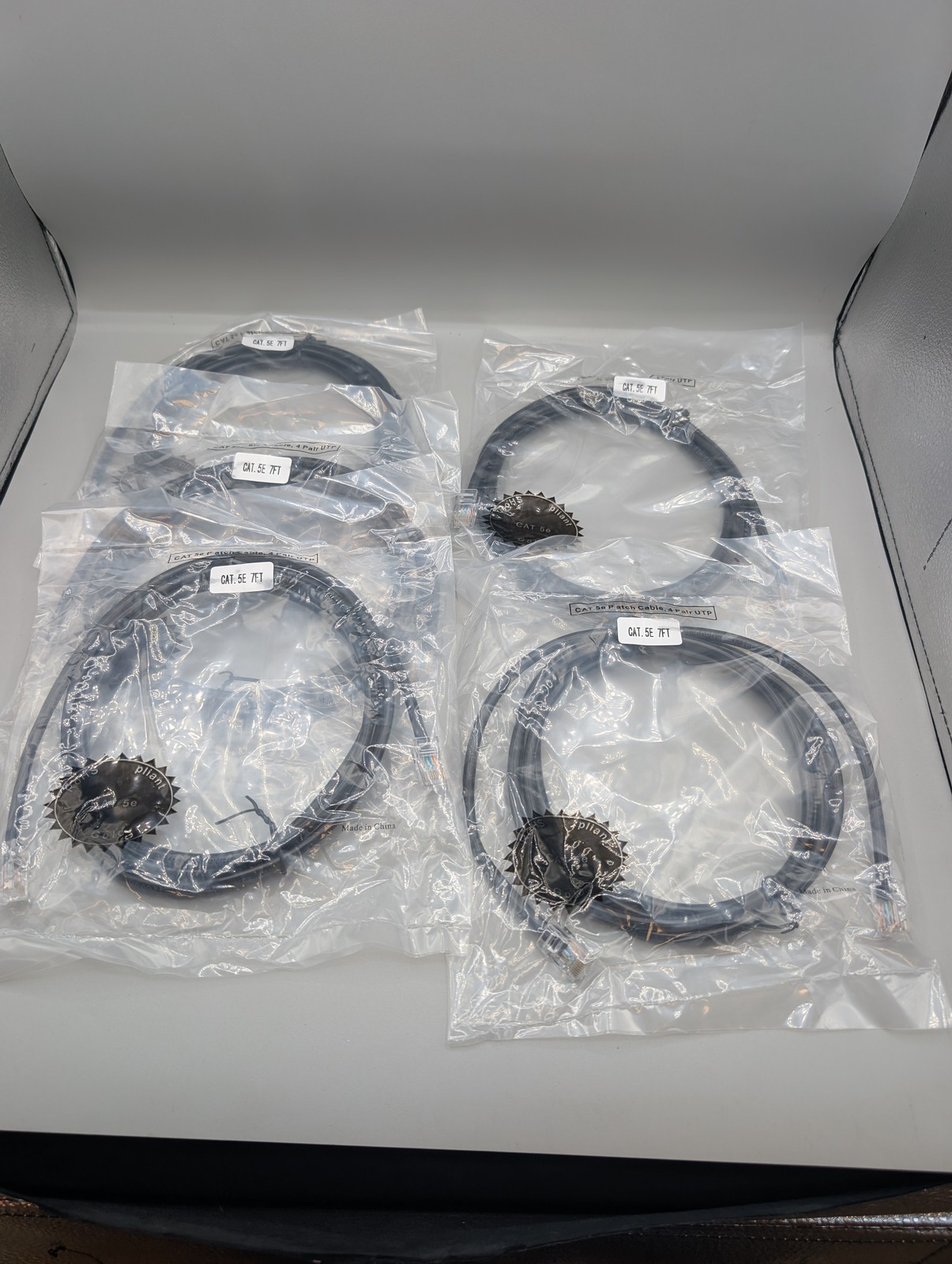 Lot of 5 APC 7ft Black RJ-45 Cat-5E Ethernet Patch Cables, New