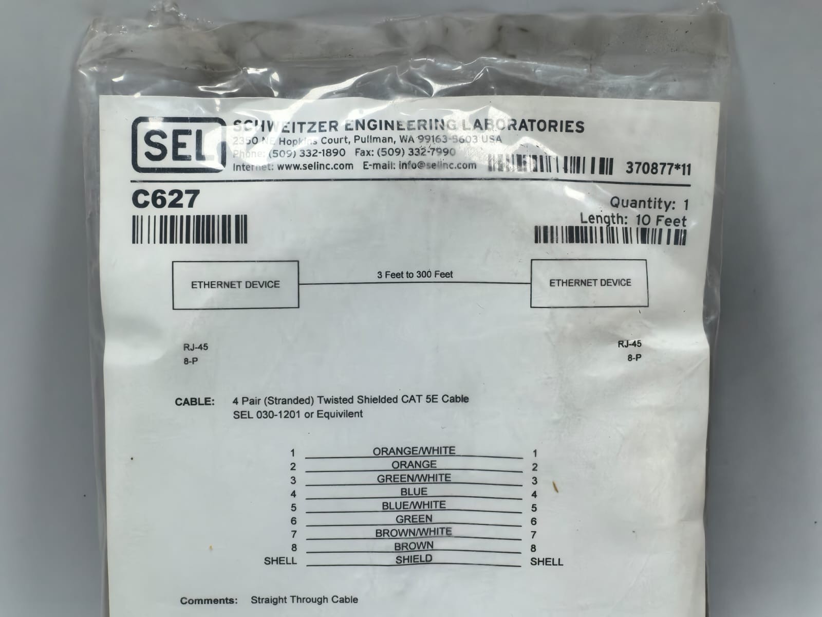 SEL C627 ETHERNET CABLE 10 FEET
