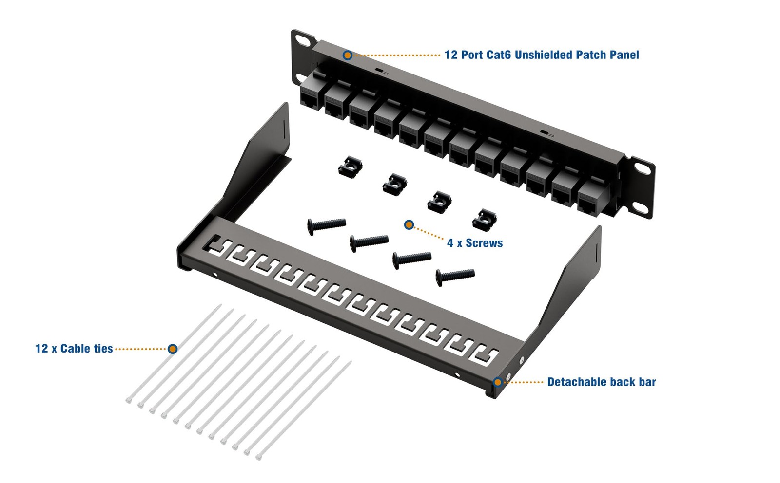 10gbps Patch Panel 12 Port 10inch Through Coupler Rj45 Cat6 Patch Panel With Bac