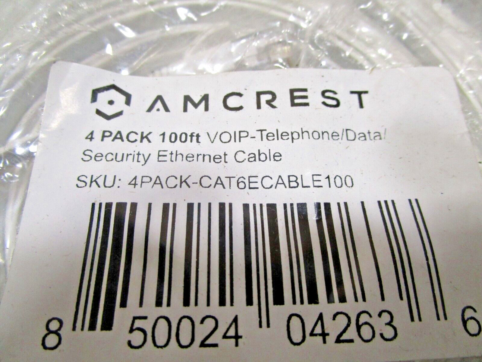 PACK OF 4 NEW AMCREST 100FT CAT6E VOIP-TELEPHONE/DATA/SECURITY ETHERNET CABLES