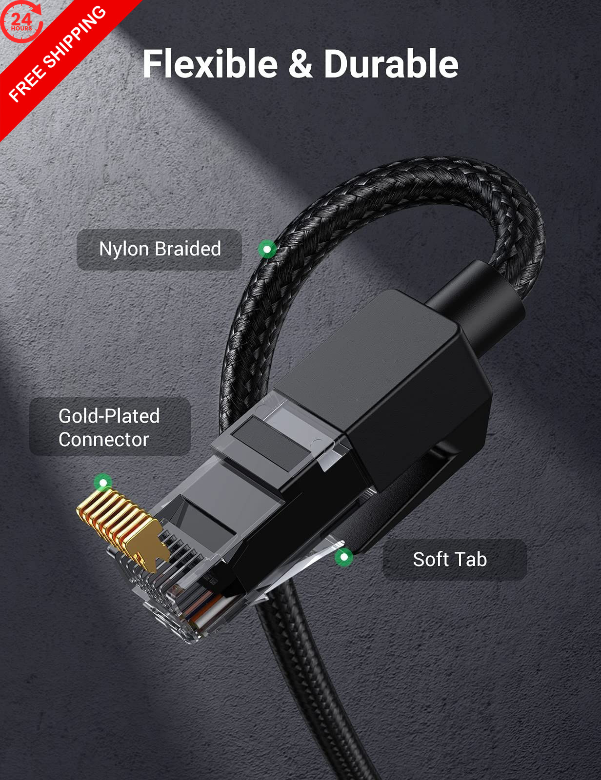 UGREEN Cat 6 Ethernet Cable 15FT, Braided, 1000Mbps 250MHz High Black