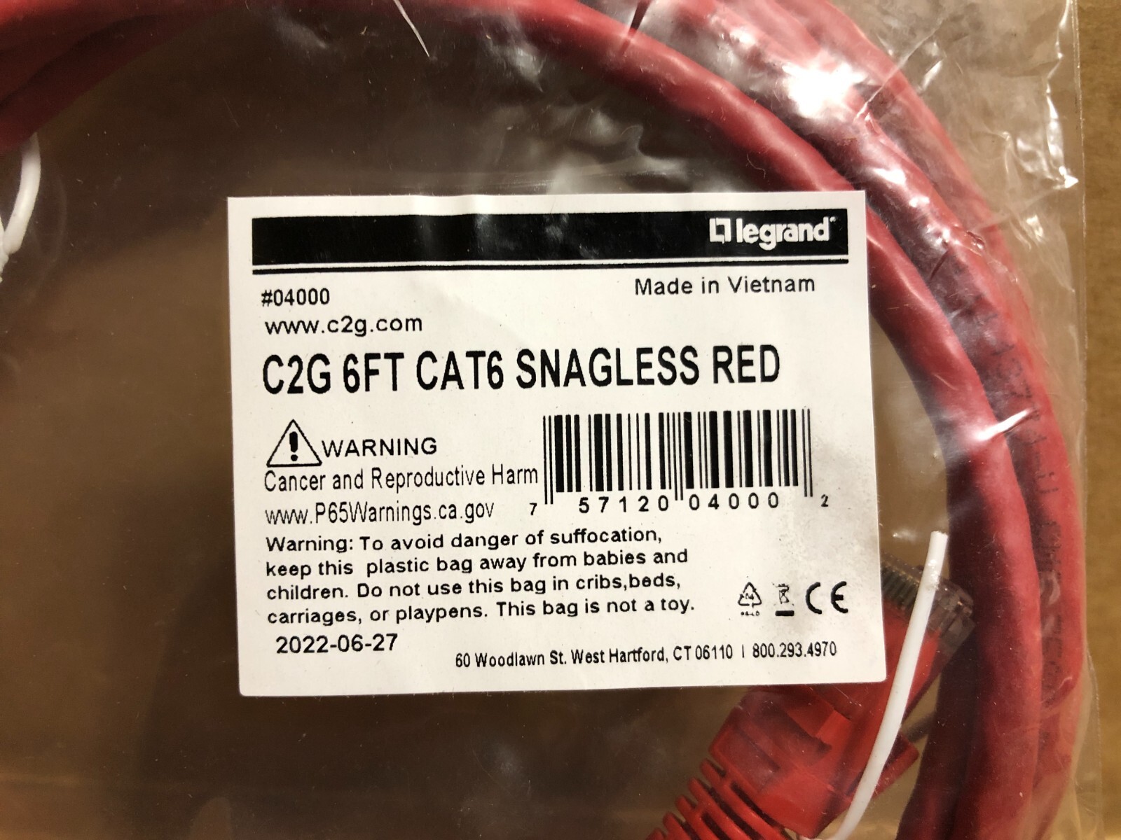 C2G 6-ft CAT6 Snagless Red Unshielded (UTP) Ethernet Cable **