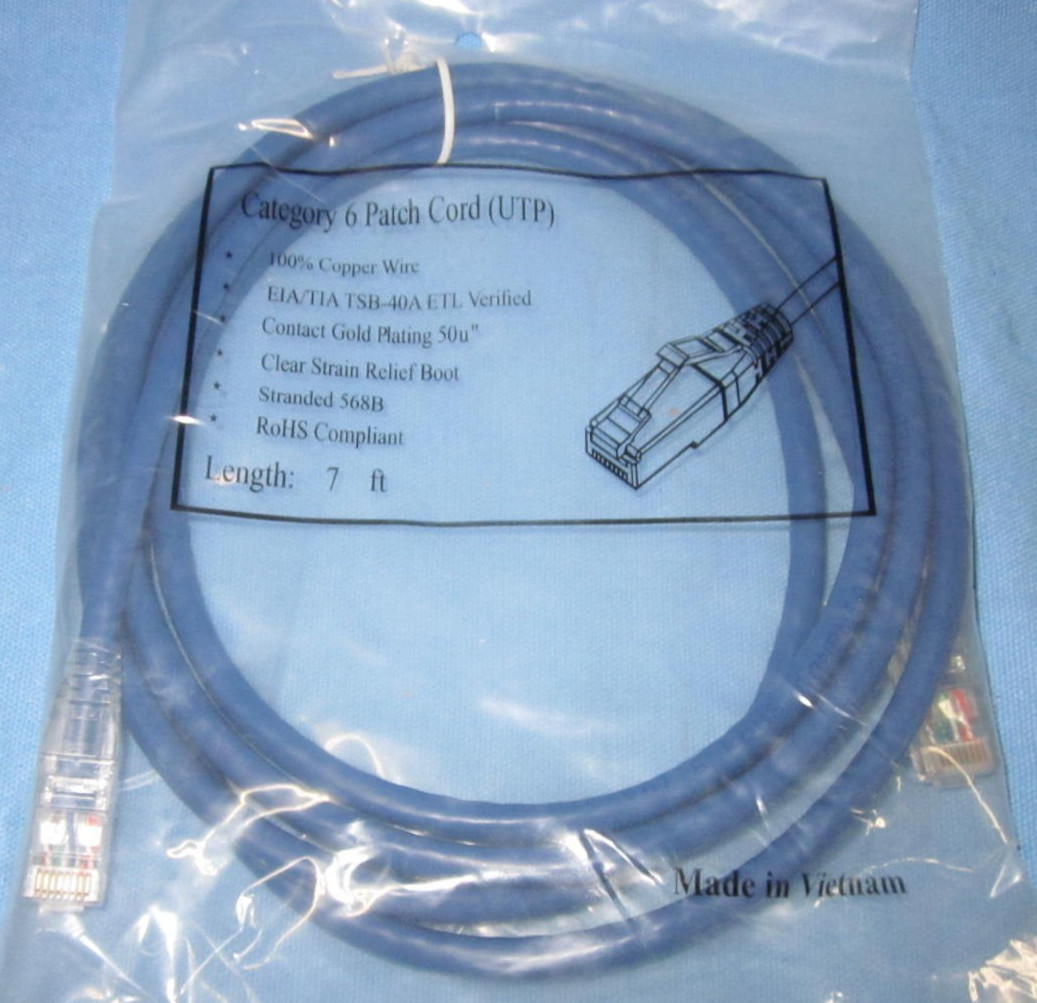 10 Cat6 Blue Patch Cords (UTP) Clear Strain Relief Boot, Stranded 568B