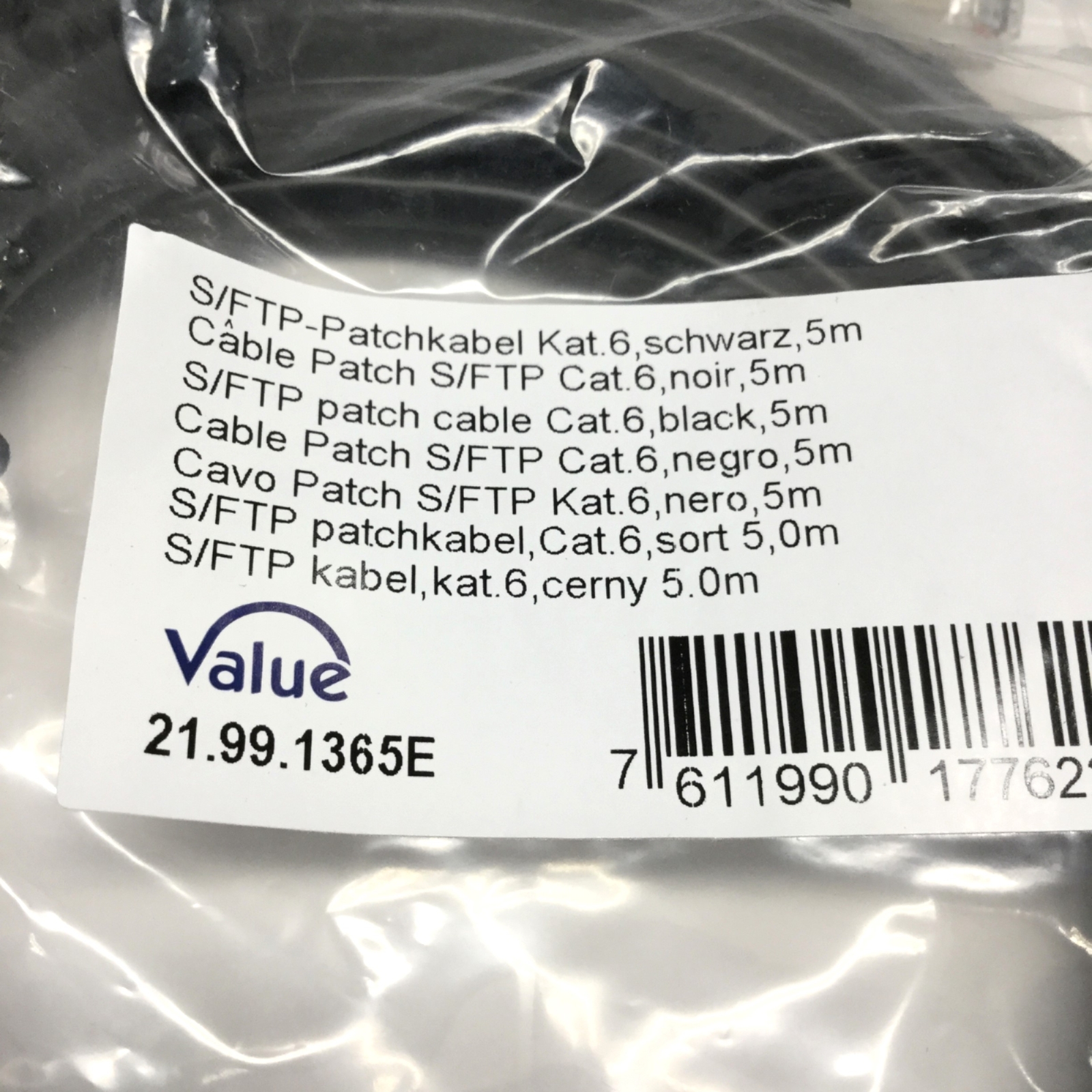 Lot of 5 Value 21.99.1365 Ethernet Patch Cables, Cat 6, S/FTP PiMF, RJ45, 5m