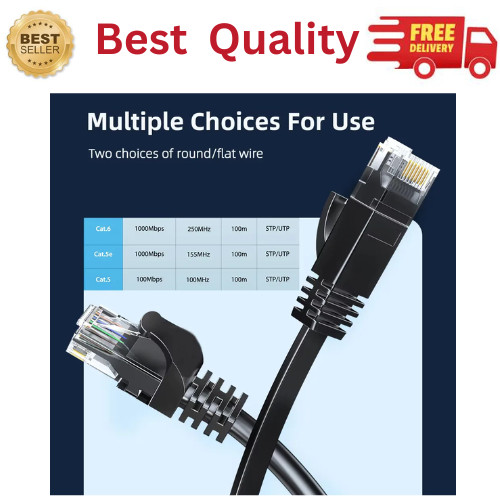 3M Cat6 Ethernet Cable RJ45 Gigabit LAN Network Internet Cord Flat Black