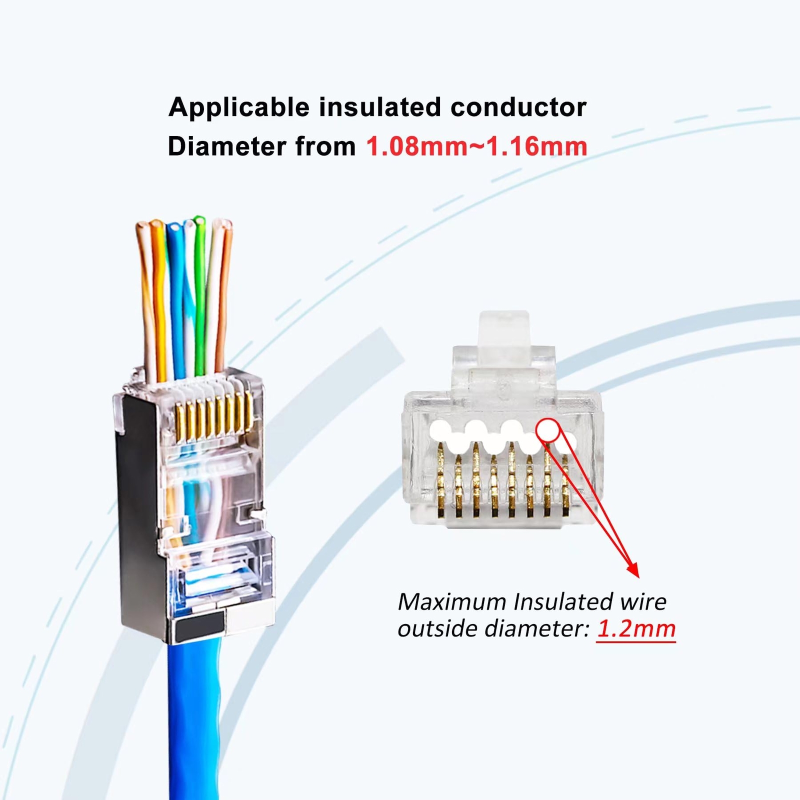 20-Pack Cat6a RJ45 Shielded Connector Pass Through for FTP/STP Cable