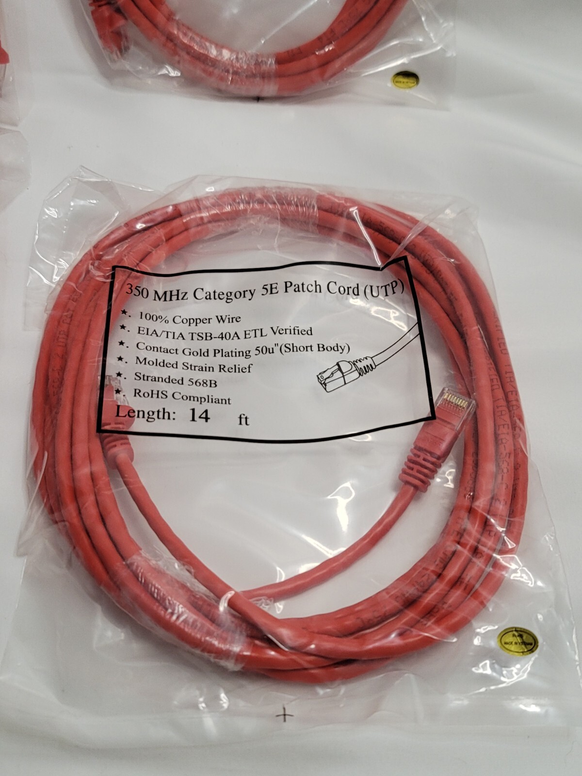 4 Cat5e 14 Ft Patch Cords UTP Enhanced 350MHZ UL ETL Category 5 RED 14′ Cable