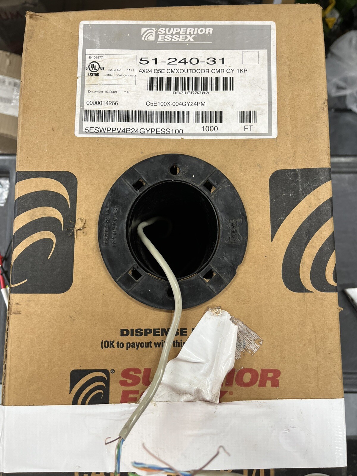 100′ FT Superior Essex 51-240-31 CMX OUTDOOR Category 5e Riser Cable GRAY CAT5E