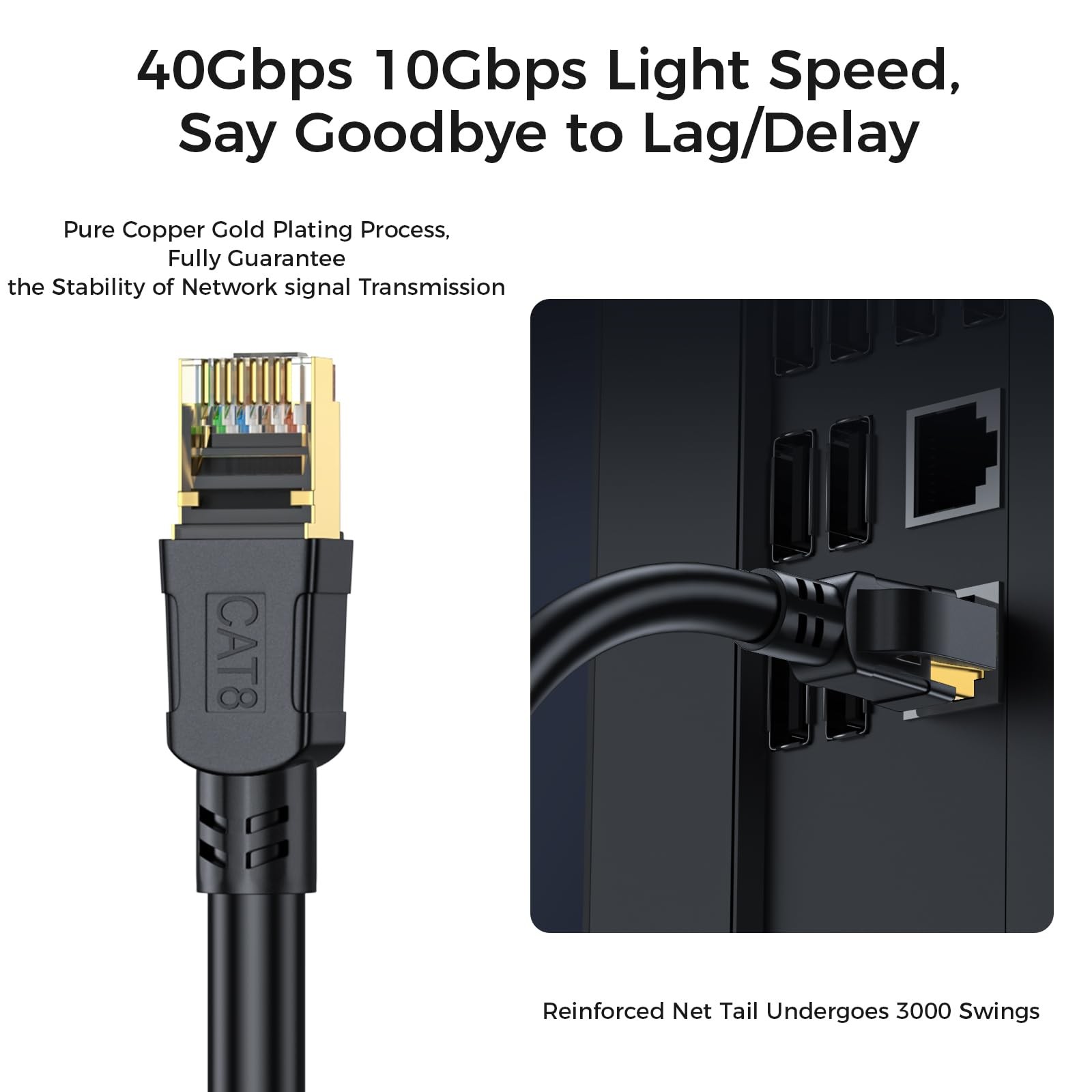 CCRANOO Cat 8 Ethernet Cable 50FT, High Speed Heavy Duty Network LAN Patch Co…