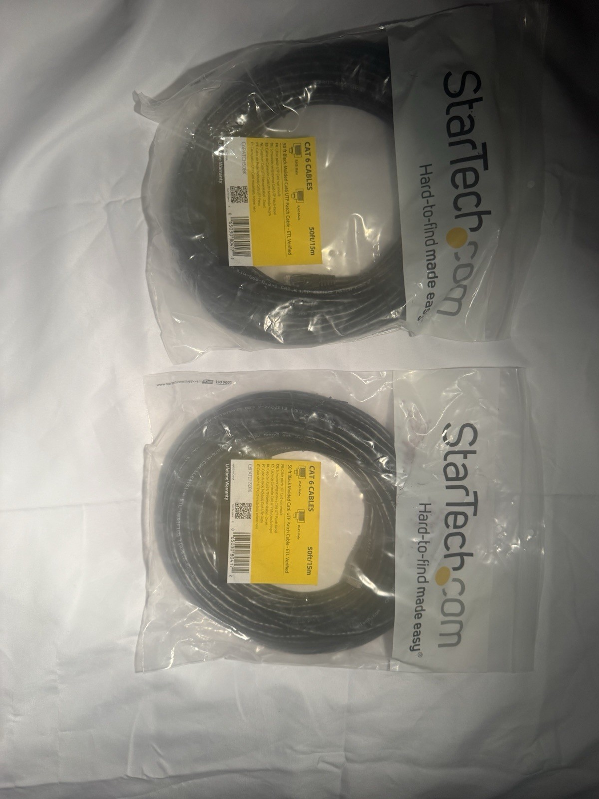 StarTech Cat 6 Ethernet Patch Cable RJ-45 Male 50ft/15m Black Round