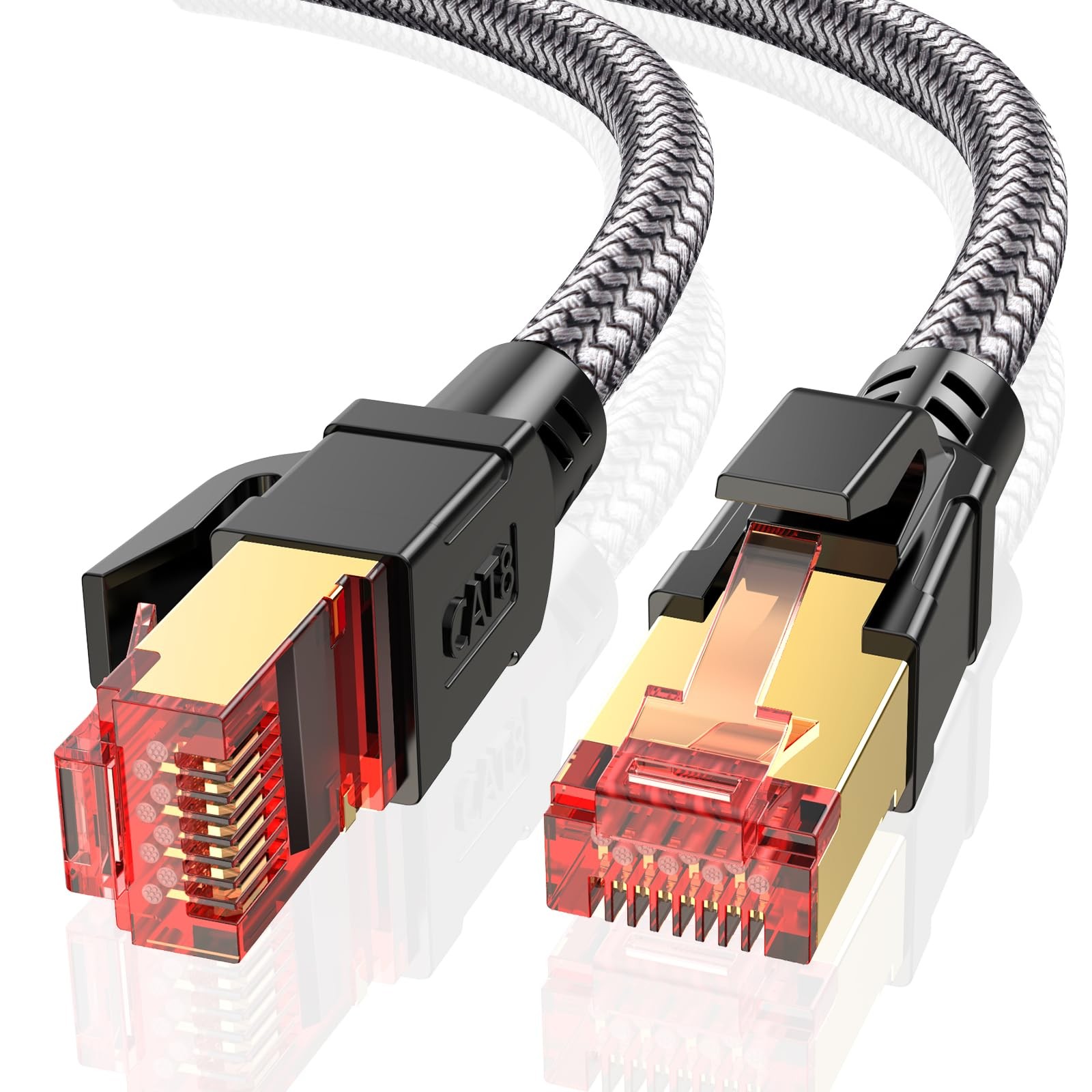 Ltemziiy Cat 8 Ethernet Cable 1.5 ft, 40Gbps 2000Mhz High Speed 1.5ft, Grey