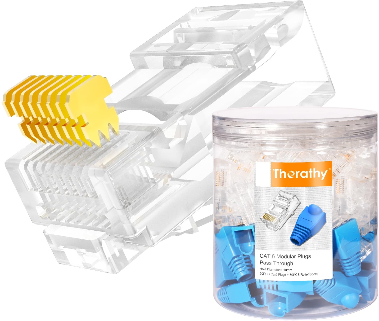 Cat 6 Pass Through RJ45 Connectors 24 to 26 AWG UTP Plug 50 PCS Boots