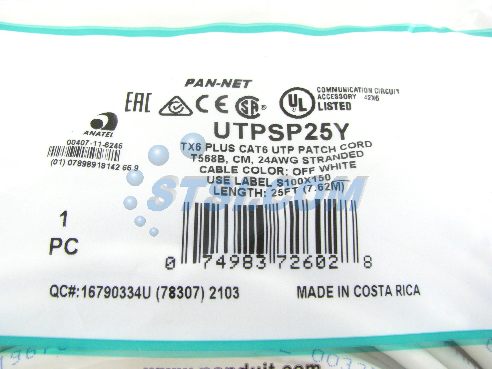 Panduit UTPSP25Y Cat6 Network Modular Patch Cable/Cord, 25 Ft Off-White ~STSI