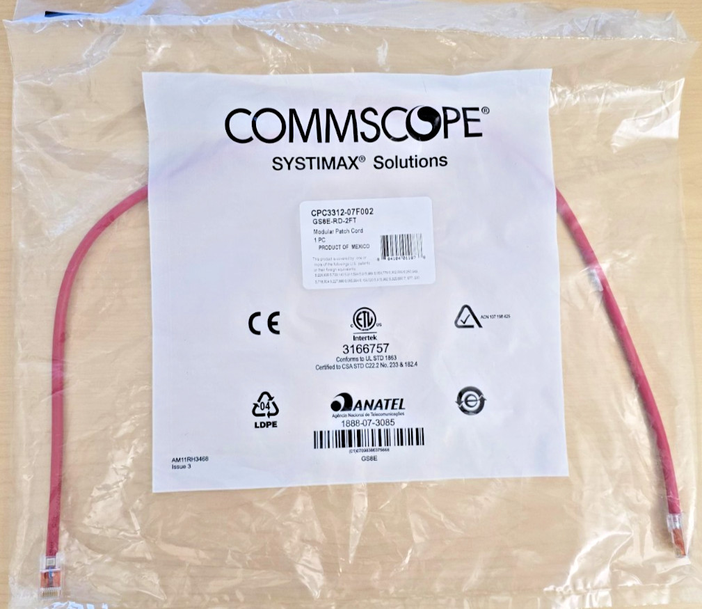 Lot Of 5 Cat6 Ethernet Cable 2ft RJ45 Network Patch Cord Red CommScope GS8E