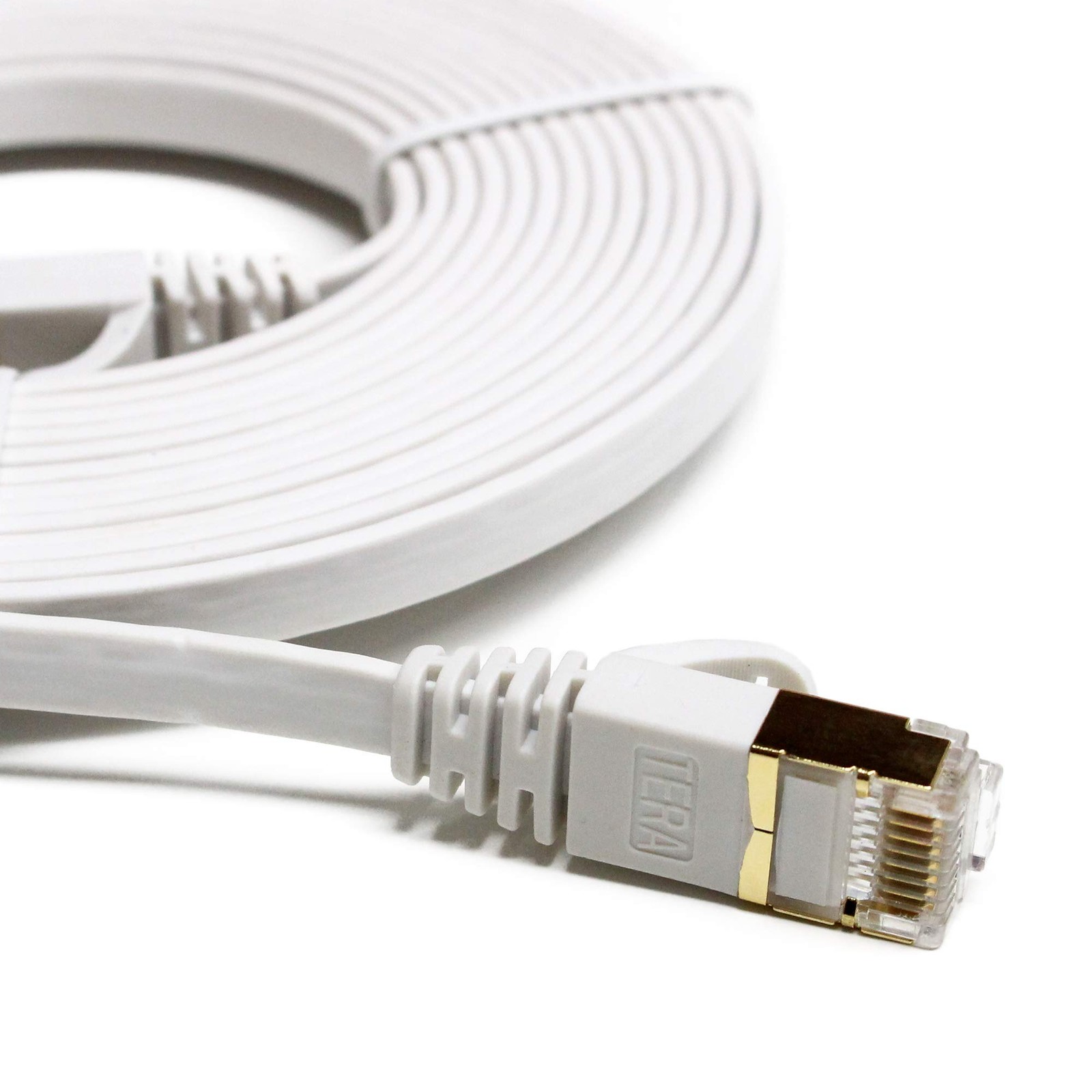 CAT7 10 Gigabit Ethernet Ultra Flat Patch Cable Modem Router White 12FT