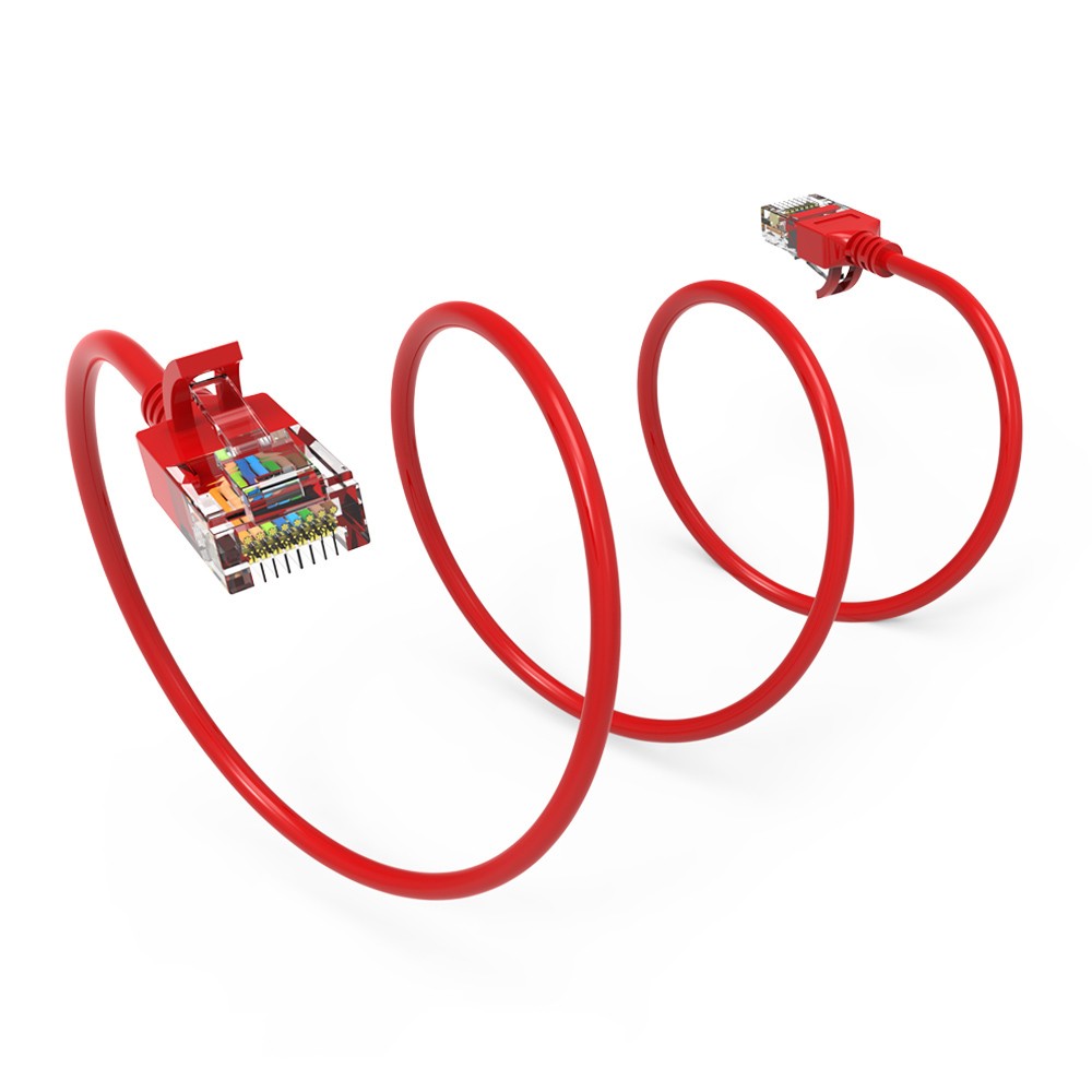 1Ft CAT6A UTP Slim Ethernet Network Booted Cable 28AWG Red