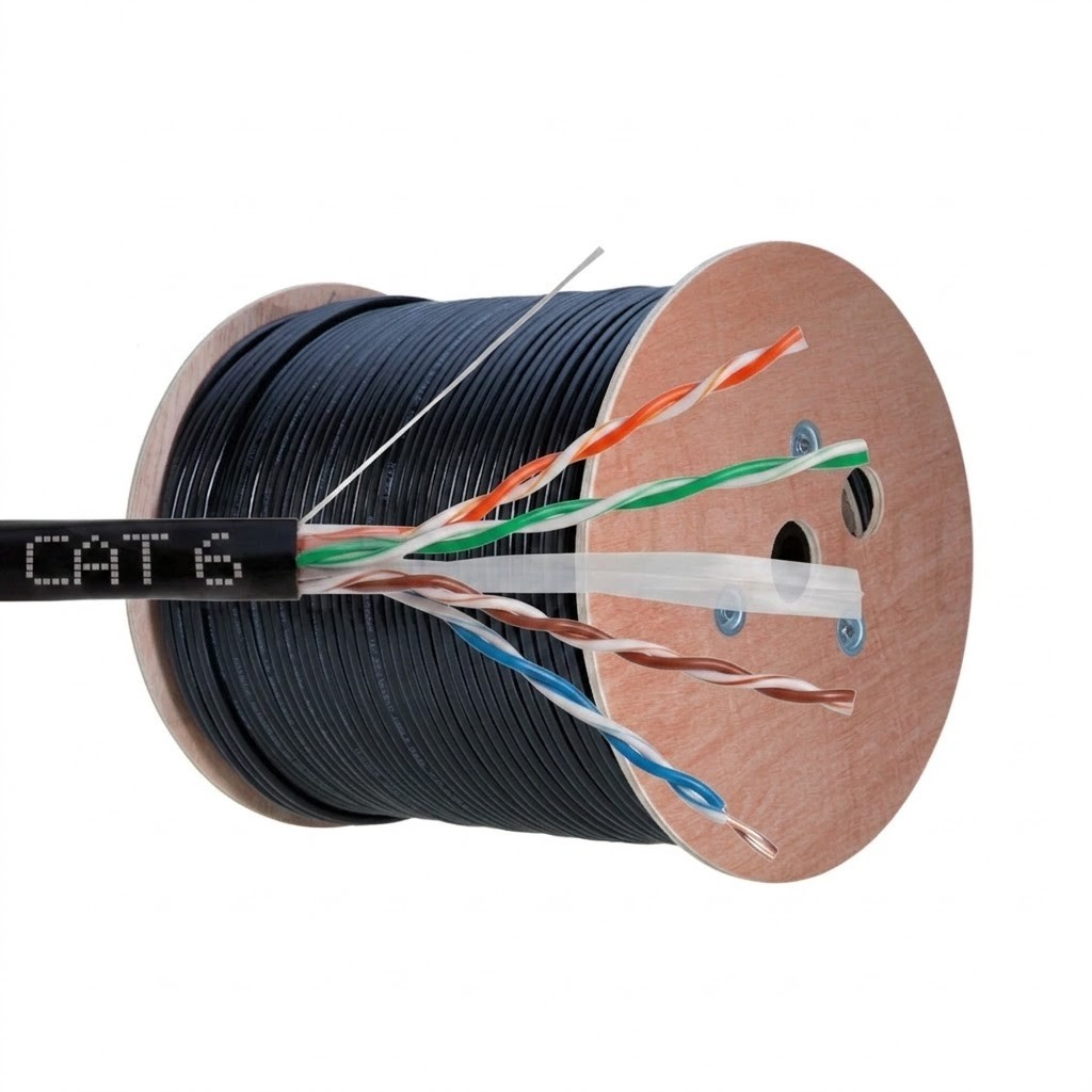 CAT6 Direct Burial Ethernet Cable 23AWG Solid CCA UTP, Waterproof 1000ft Black