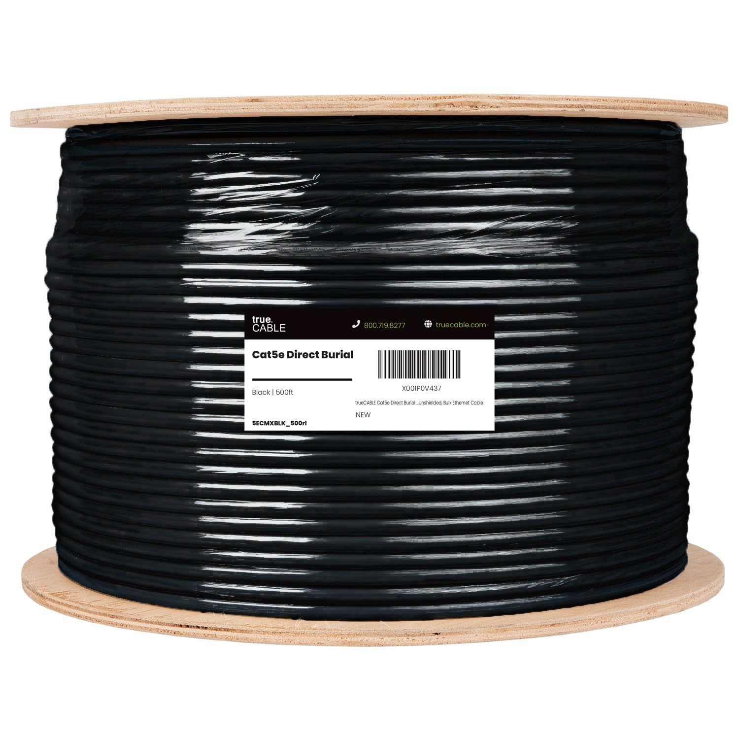 TRUE CABLE Cat5e Direct Burial Bulk Ethernet Cable, Unshielded 500ft, black