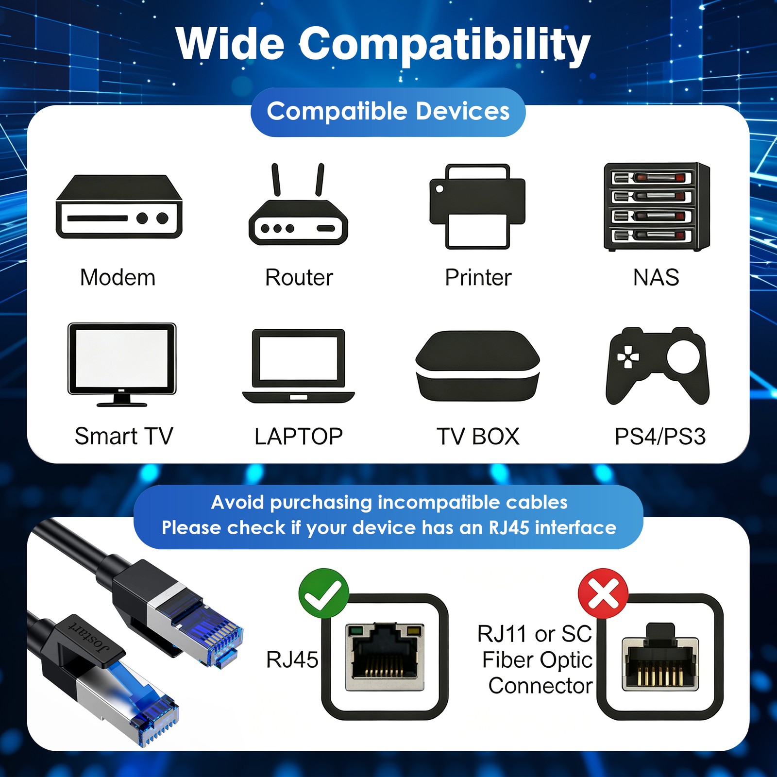 Cat8 RJ45 Ethernet Cable 40Gbps for Gaming PS5 Router Modem High Speed 2000MHz