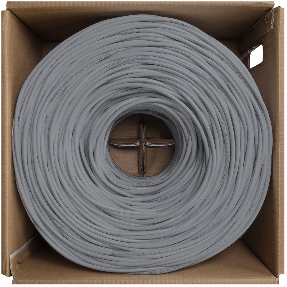 CAT6 Plenum CMP Pure Copper UTP 23 AWG 250 MHz Network Ethernet – 1000 Ft Grey