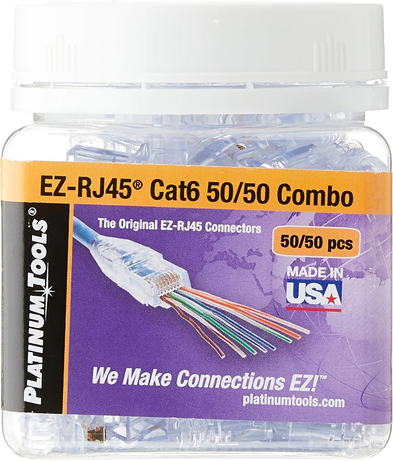 Platinum 202016J EZ-RJ45 Cat 6 Connector and Strain Relief Combo Kit, 50-Pieces