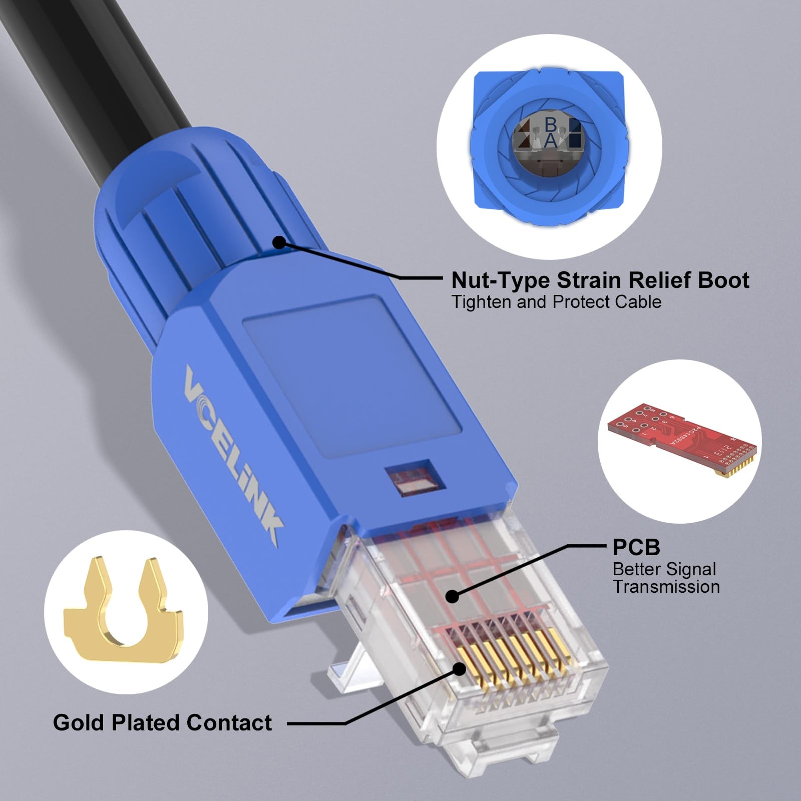 Gold-Plated RJ45 Tool-Free CAT6A Field Termination Plug UTP Modular Connector