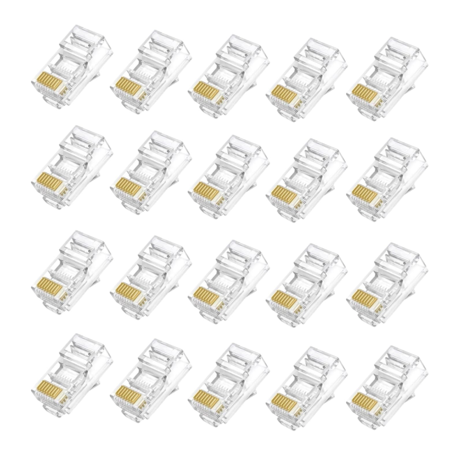 20 Pack Cat5e RJ45 Pass Through Connectors Modular Plug 3Prong Gold Plated