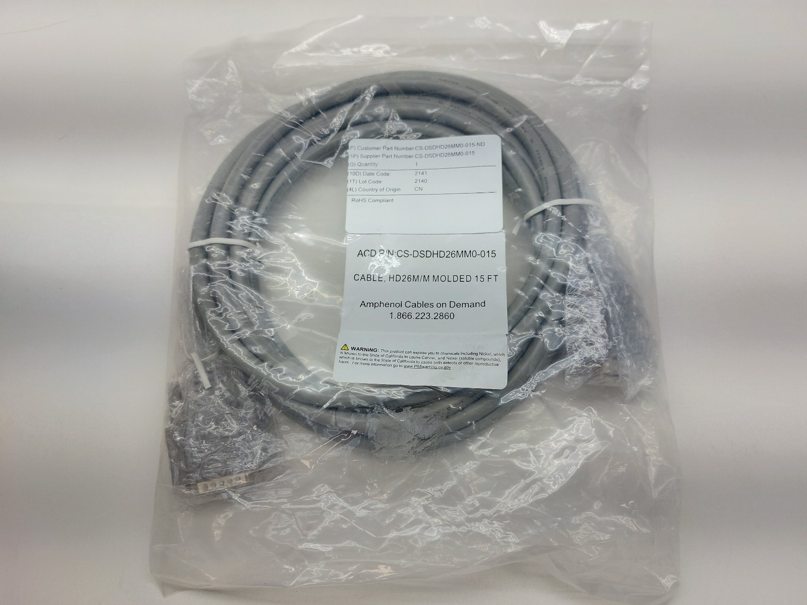 Amphenol Cables on Demand Cable HD26M/M Molded 15ft CS-DSDHD26MM0-015