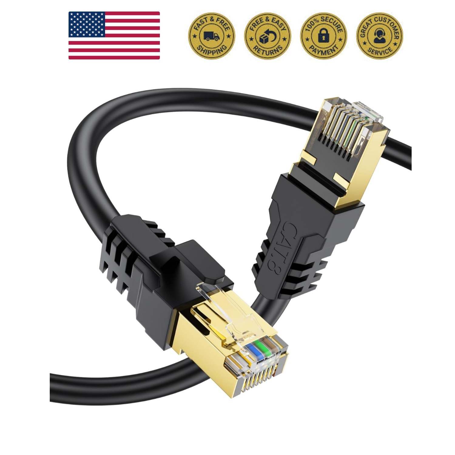 Cat 8 Ethernet Cable 3FT 6FT 10FT 20FT 40FT 50FT 100FT 150FT,High Speed 40Gbp…
