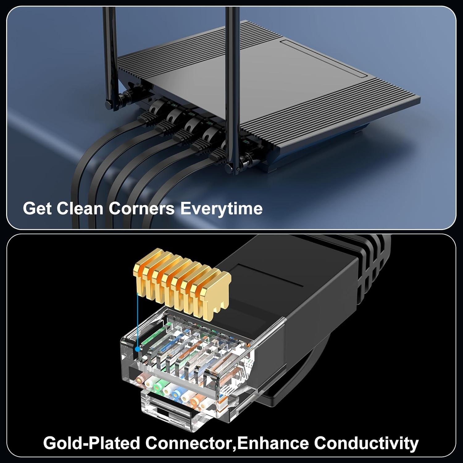 Cat 6 Ethernet Cable 100 ft, Indoor&Outdoor, High Speed 10Gbps 100ft, Black