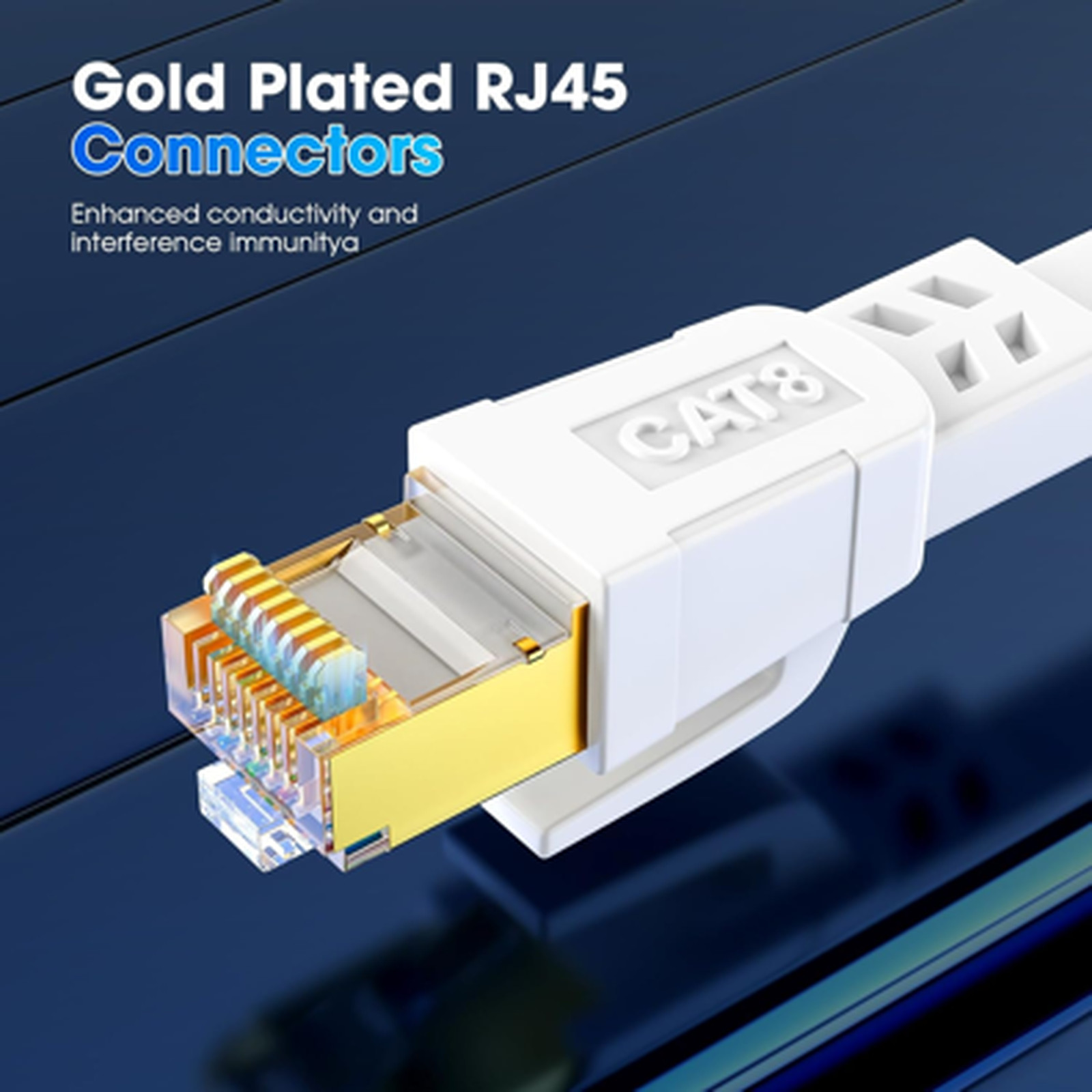Cat 8 Ethernet Cable 6 ft Shielded Flat Network LAN Cable Gold Connectors