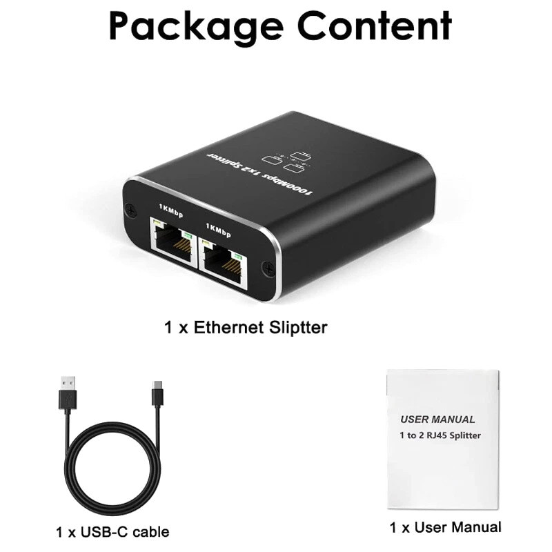 RJ45 Gigabit Ethernet Splitter 1000Mbps LAN Network Internet 1 to 2 Out Adapter