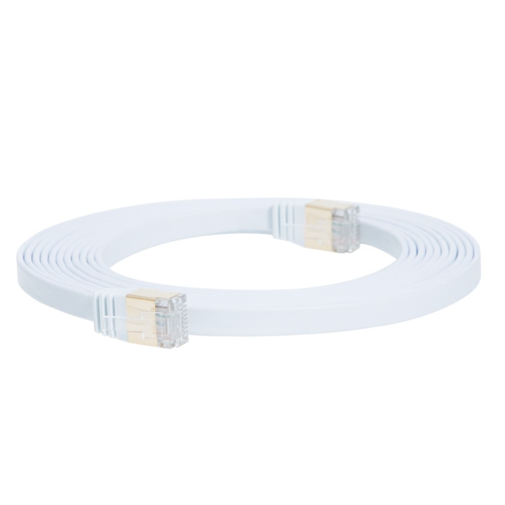 CAT7 SFTP Ethernet Patch Cable Flat Cord 10Gbps 6FT-100FT White Multi-Pack LOT