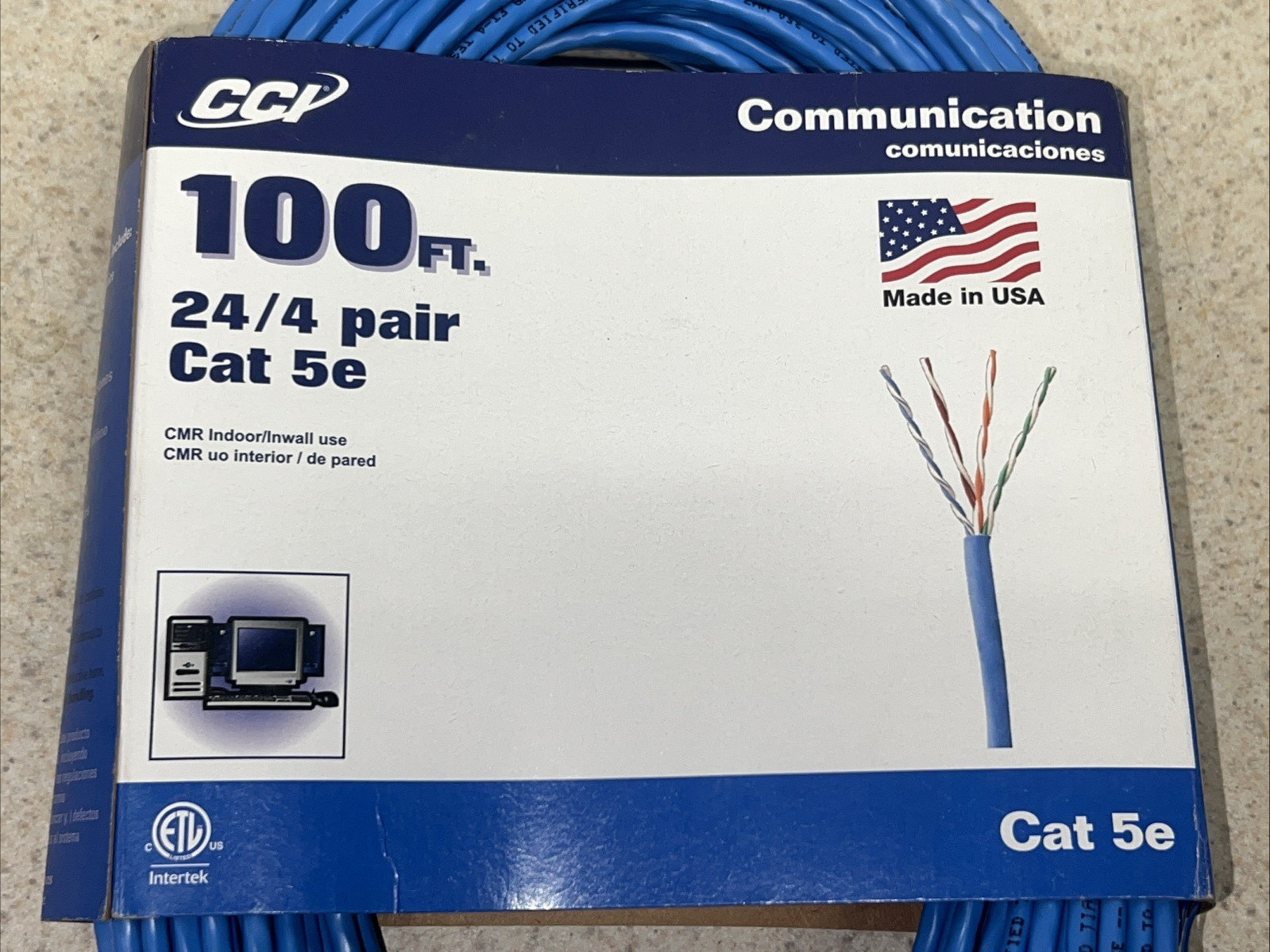 CCI Communication Cable. 100ft 24/4 Cat 5e. Free Shipping. New. USA