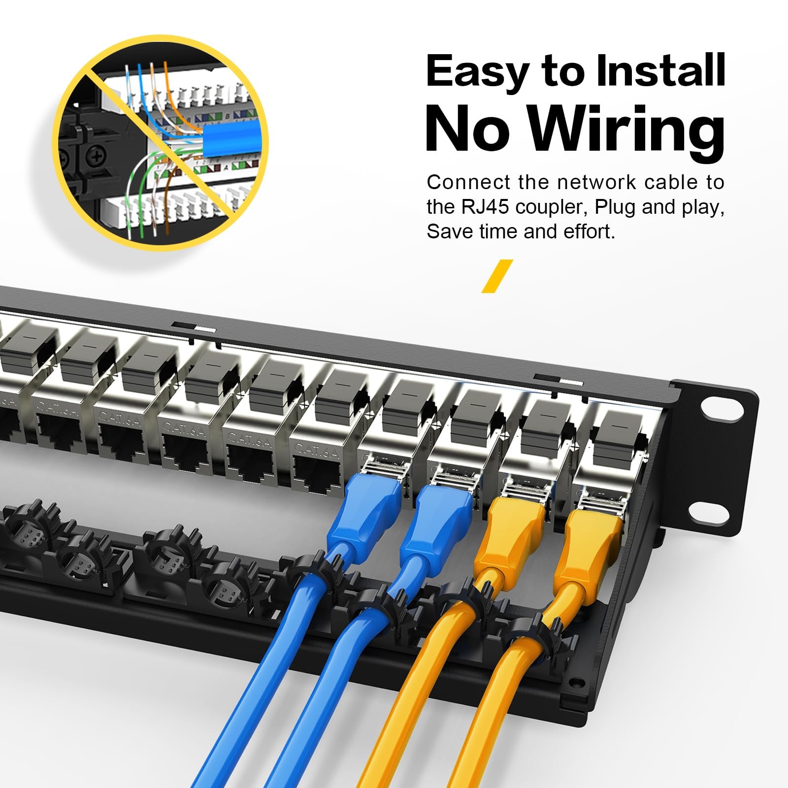Patch Panel 24 Port Cat6A Keystone Jack STP 10G 1U Network 19 Inch Cat6 Cat5e
