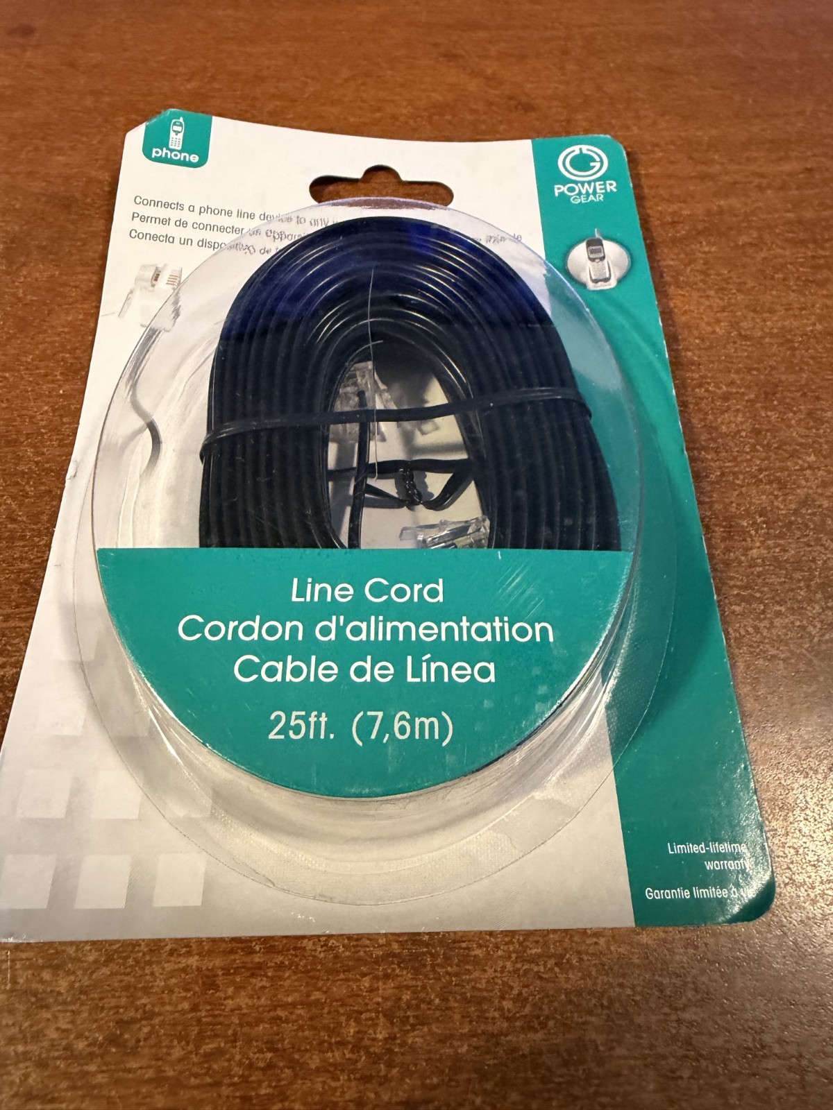 Jasco 25ft Black Phone Line Cord Model 76580 RJ11 Telephone Cable