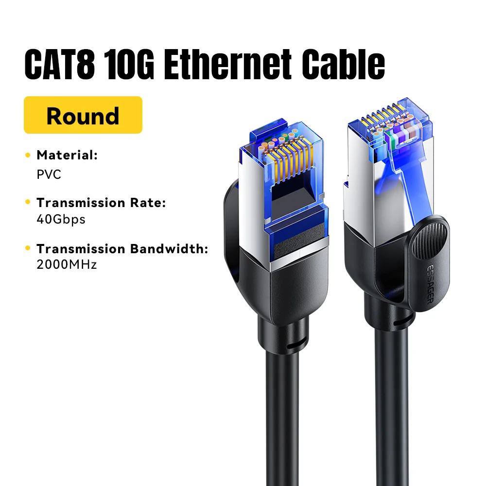 Essager CAT8 Ethernet Cable 40Gbps 2000MHz RJ45 LAN Cord PS5 Router Gaming