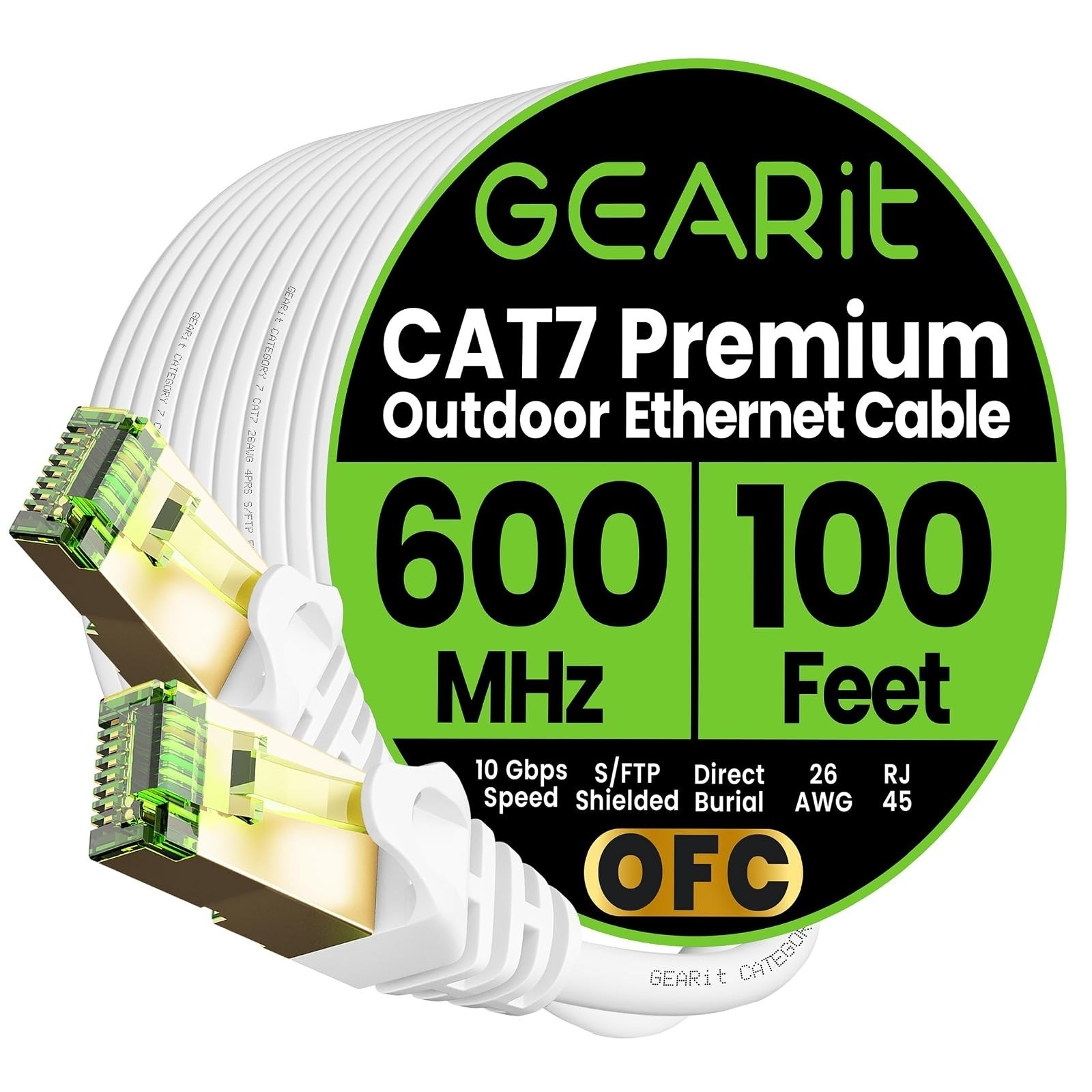 GEARit Cat7 Outdoor Ethernet Cable 250ft SFTP Waterproof Direct Burial