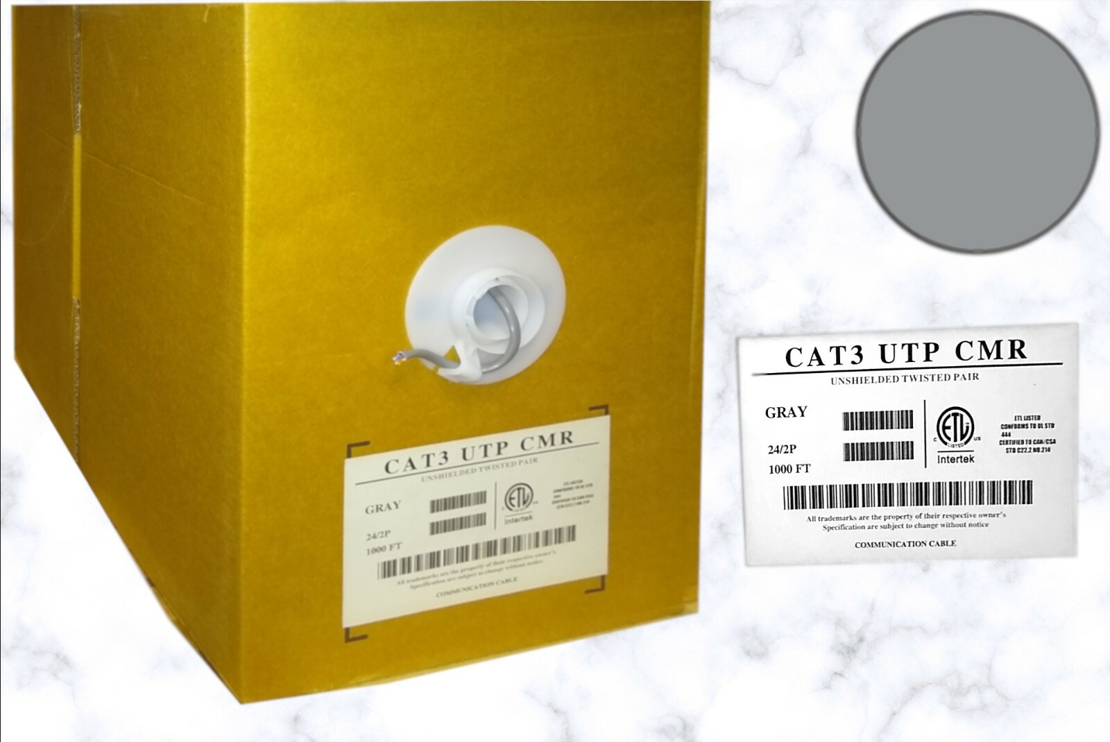 ETHERNET CAT3 CMR CABLE, 1000FT, GREY