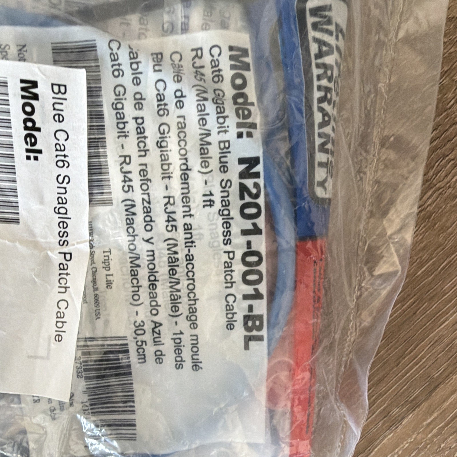 Tripp Lite N201-001-BL Cat6 RJ-45 Ethernet Snagless Patch Cable 1ft Blue (10)