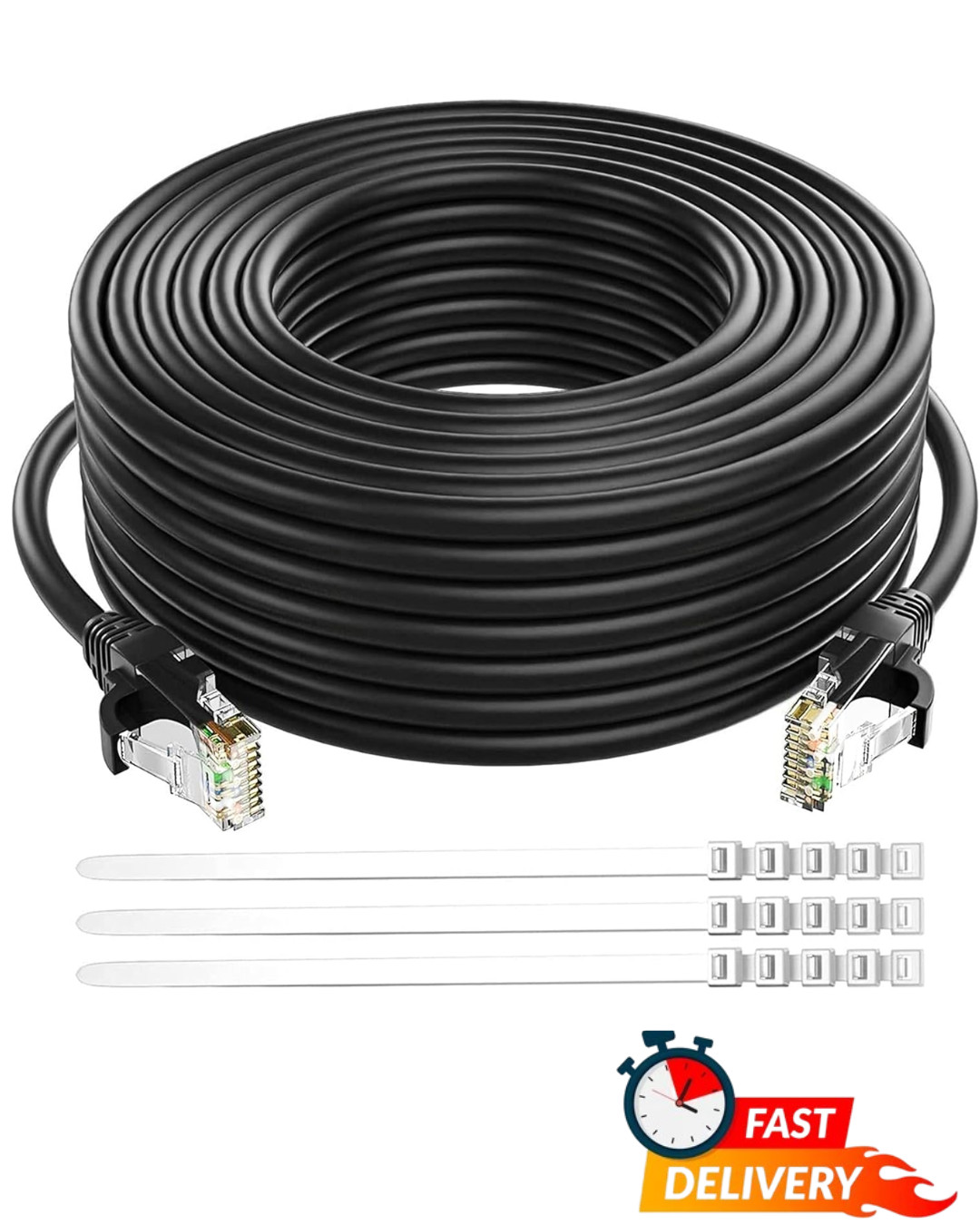 Cat6 Ethernet Cable 150FT Black Indoor Outdoor RJ45 High Speed Network LAN Cord