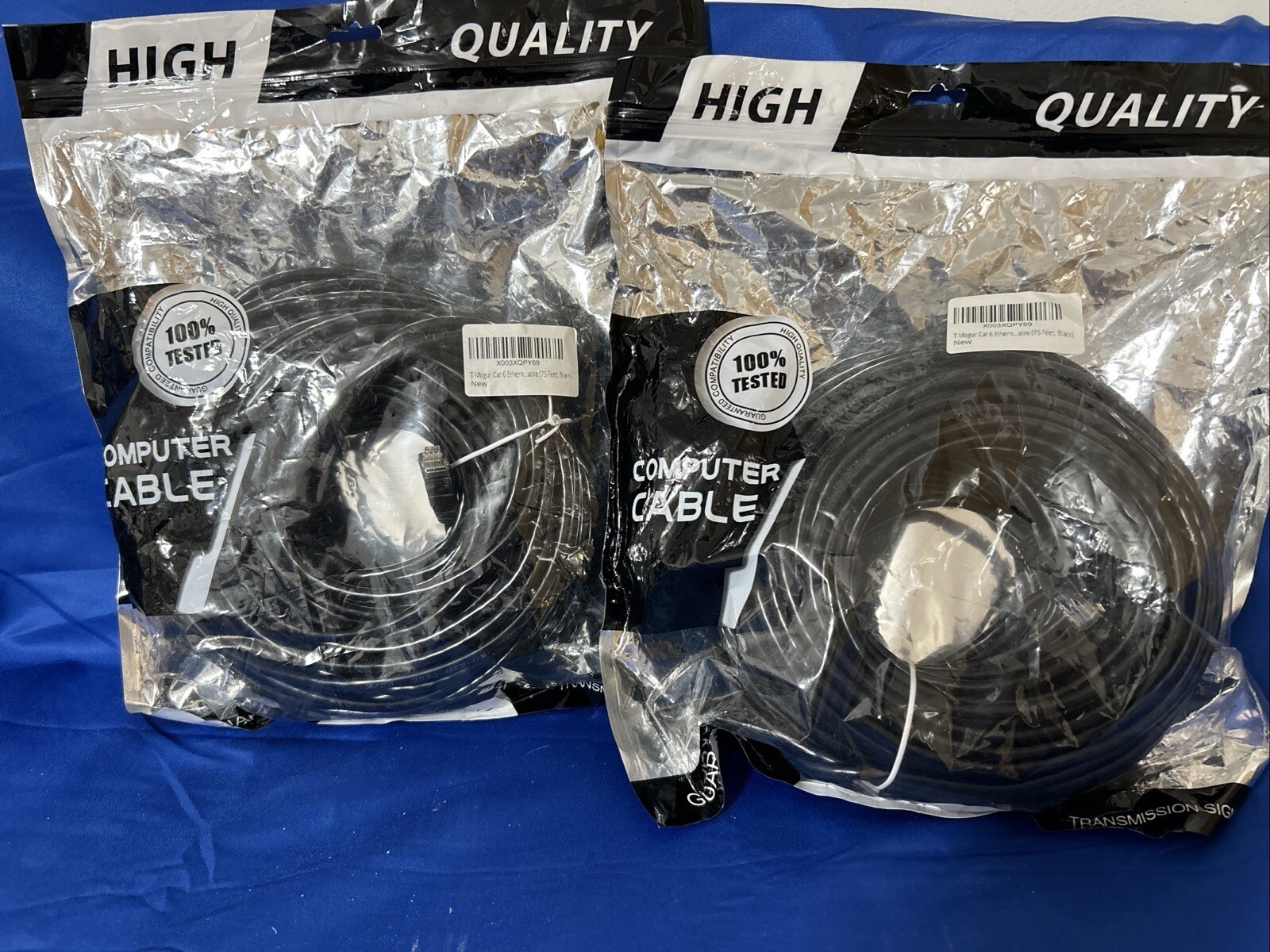 2x 75 Feet CAT6e/CAT6 Ethernet LAN Network RJ45 Patch Cable Black