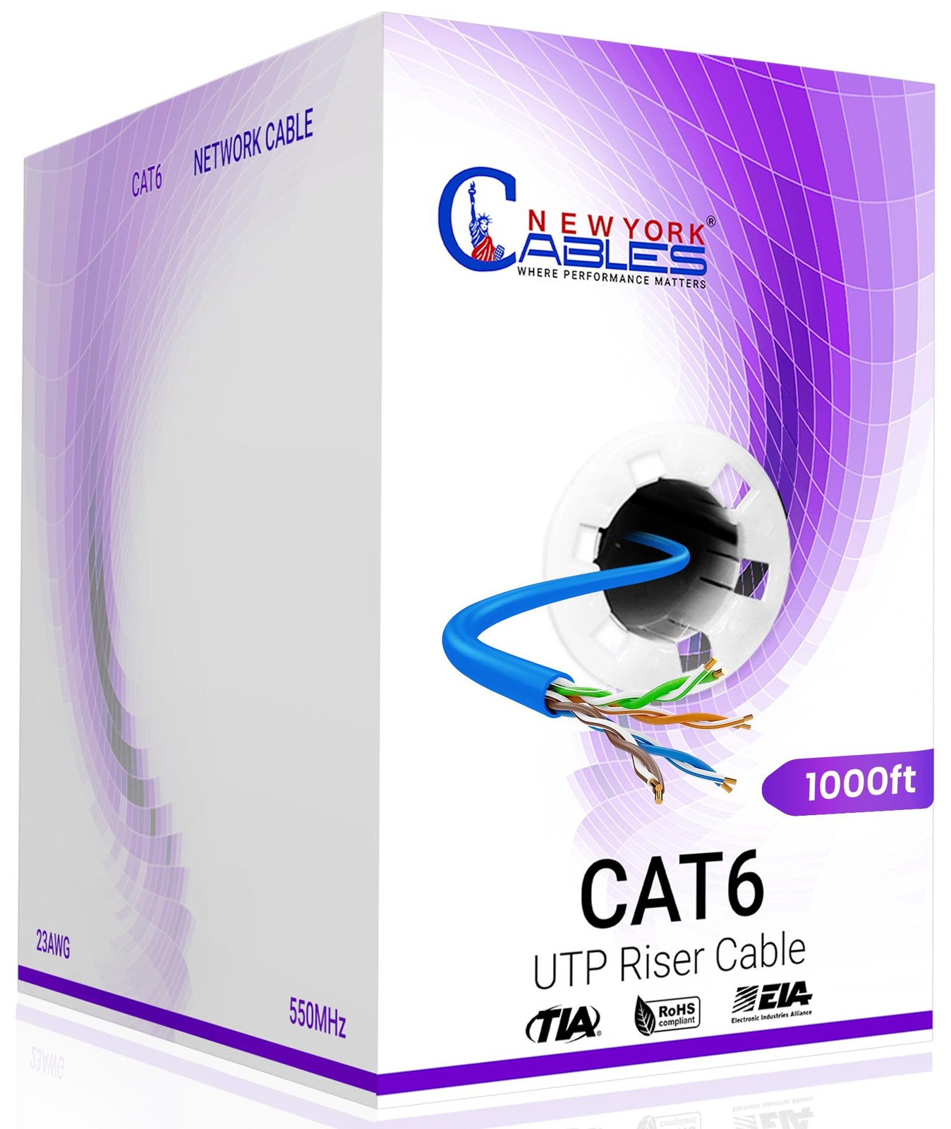 Cat 6 Cable 1000ft – Cat6 Riser (CMR) – 4 Pair UTP Solid Conductor – 23 AWG 550