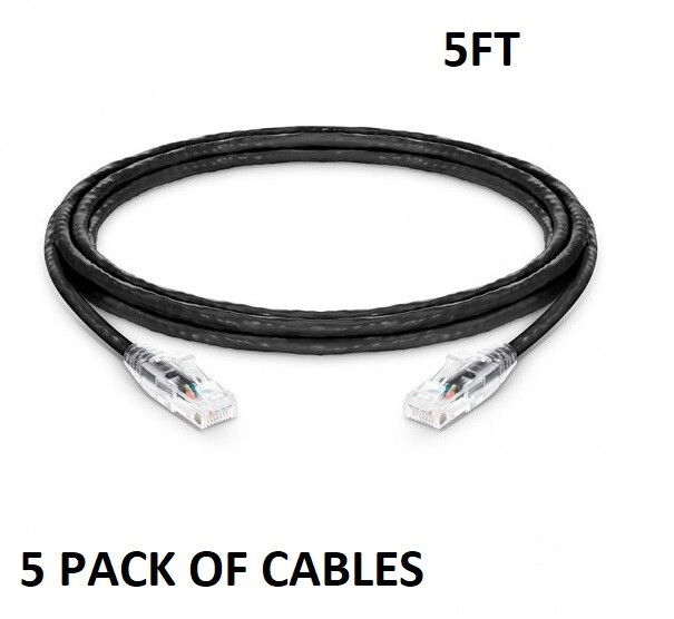 5x Cat6 24AWG Snagless Unshielded (UTP) CM Ethernet Network Patch Cable 5ft