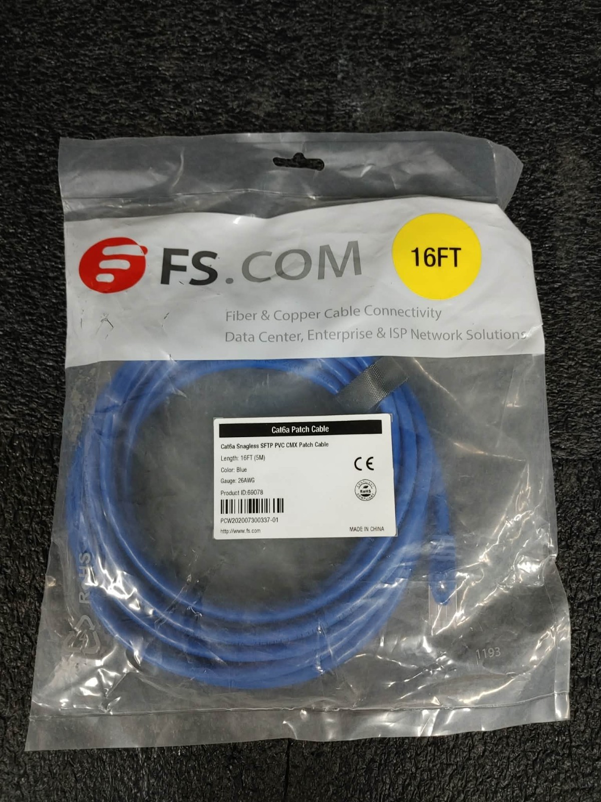 Lot of 6 FS 69078 Cat6a Snagless SFTP PVC CMX Patch Cable 16FT (5m) 26AWG Blue
