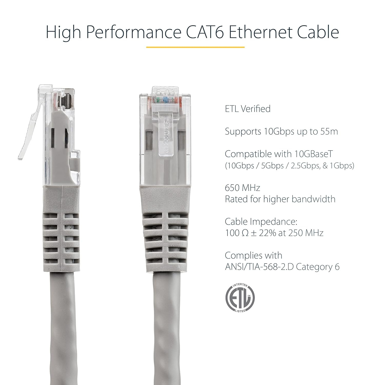 Startech 25Ft CAT6 Ethernet Cable – Gray CAT 6 Gigabit Ethernet Wire -250Mhz 100