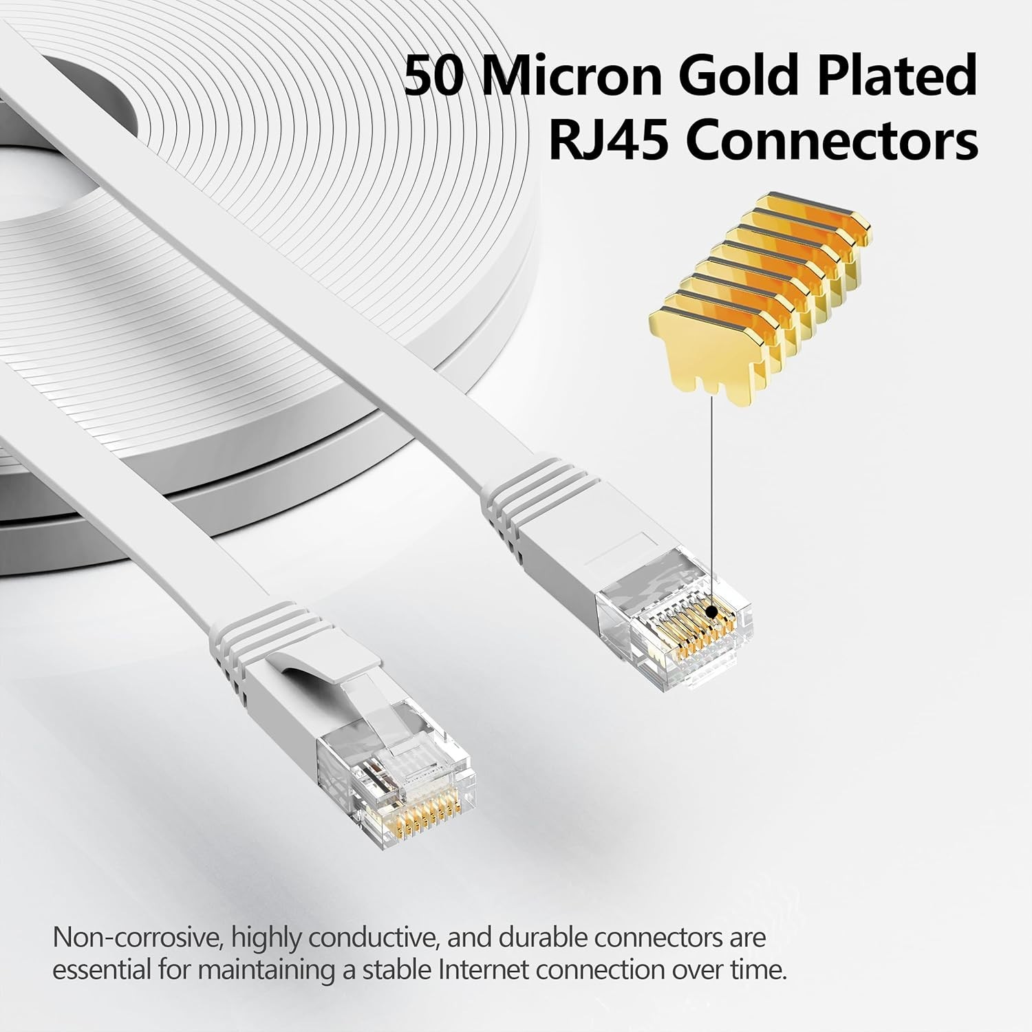 Jadaol Cat 6 Ethernet Cable 50 ft, 10Gbps Support Cat8 Cat7 Network, Flat RJ45